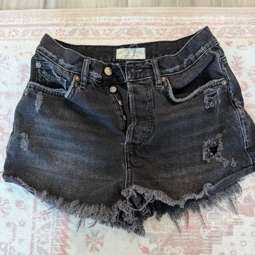 We The Free Black Distressed Denim Shorts Size 27